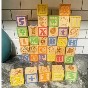 Sale!! ABC Wooden Blocks 37 Pieces Baby Toddler Toys for Ages 18 Months